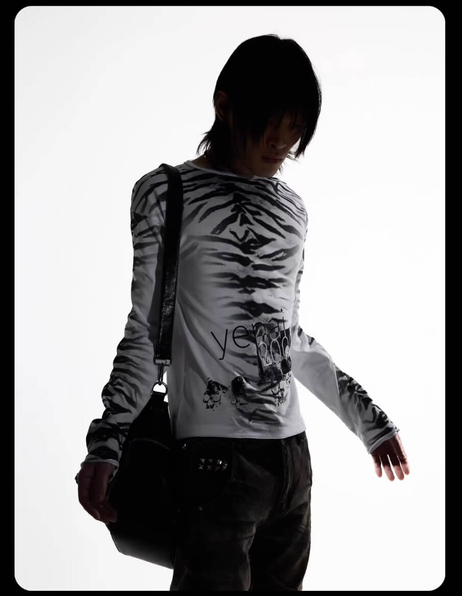 Night Lab Zebra Print Slim Fit Long Sleeve Tee