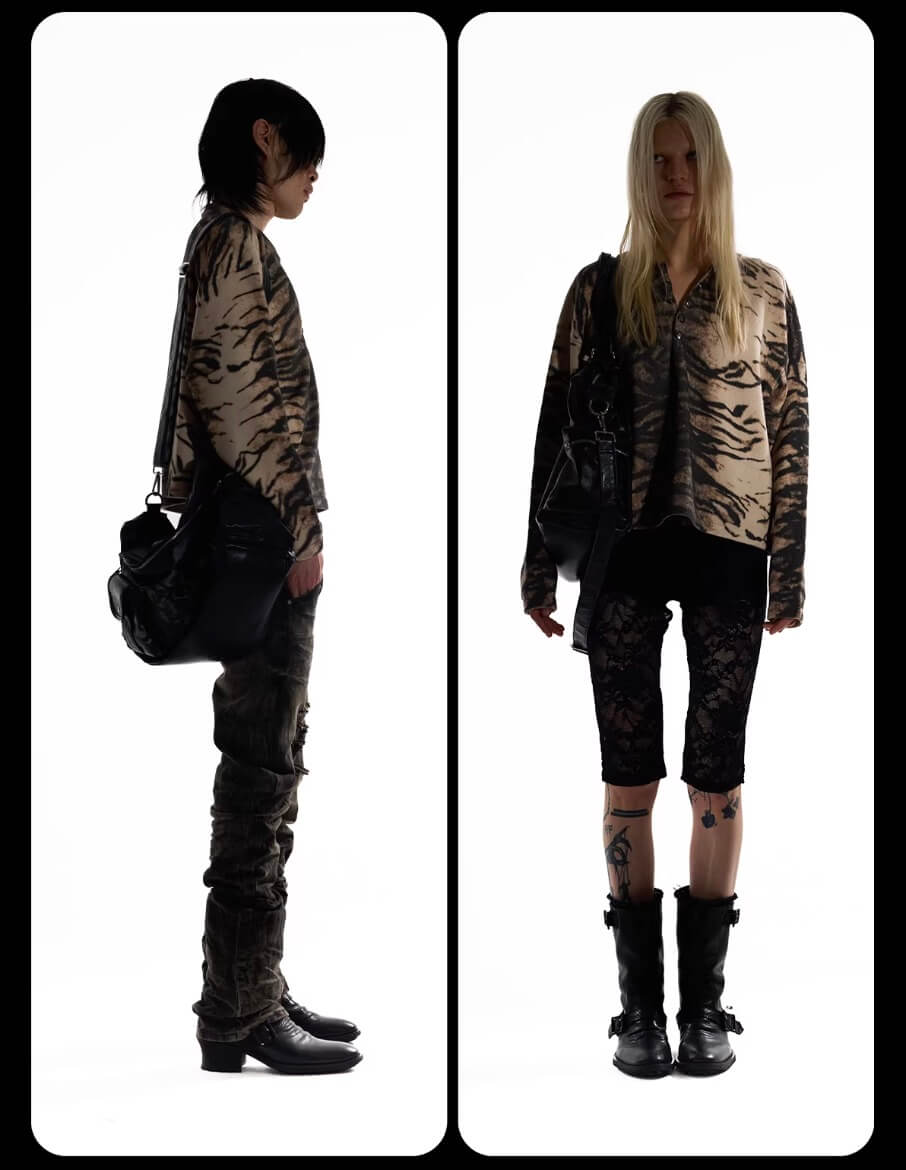Night Lab Zebra and Leopard Print Henley Knit Sweater