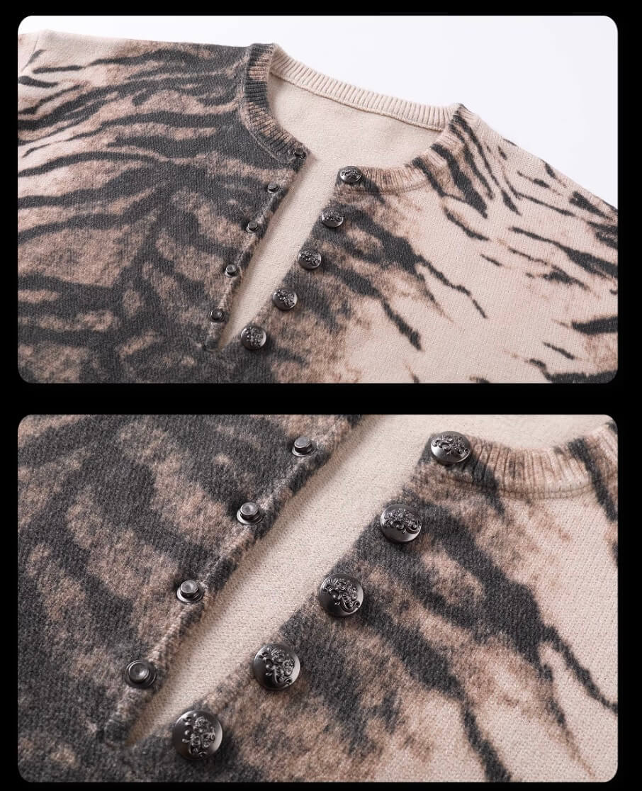 Night Lab Zebra and Leopard Print Henley Knit Sweater