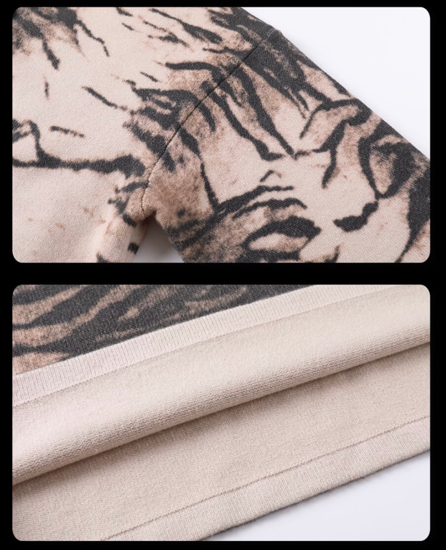 Night Lab Zebra and Leopard Print Henley Knit Sweater