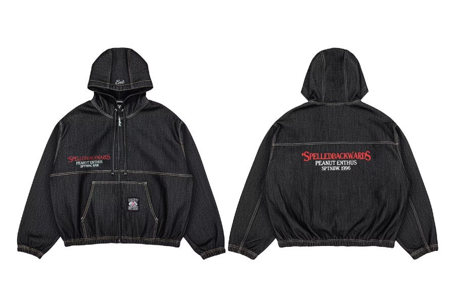EVETS Embroidered Hooded Denim Jacket