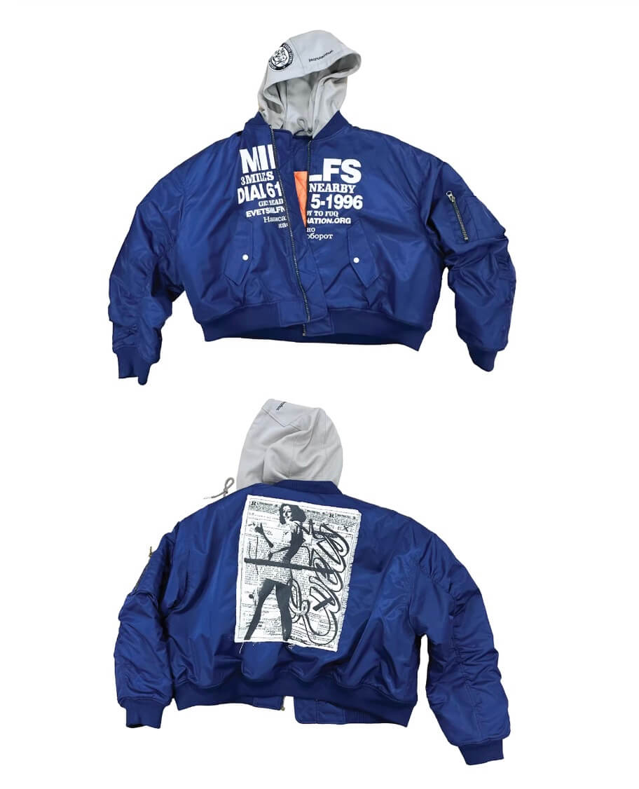 EVETS Blue MA-1 Hooded Bomber Jacket