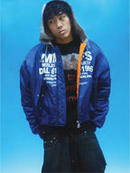 EVETS Blue MA-1 Hooded Bomber Jacket