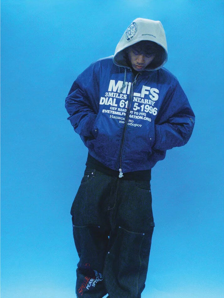 EVETS Blue MA-1 Hooded Bomber Jacket