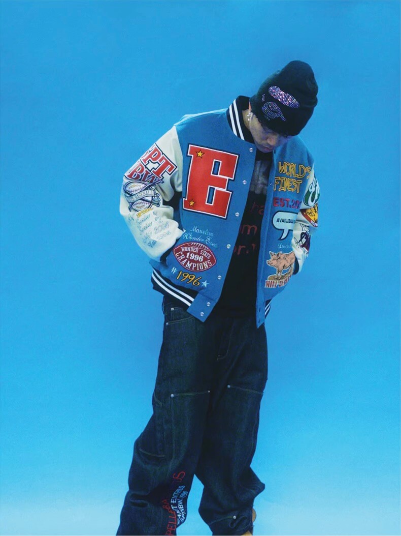 EVETS Embroidered Badge Varsity Jacket