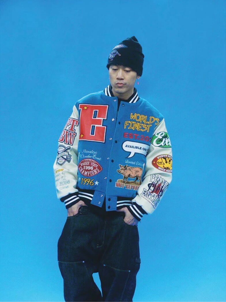 EVETS Embroidered Badge Varsity Jacket