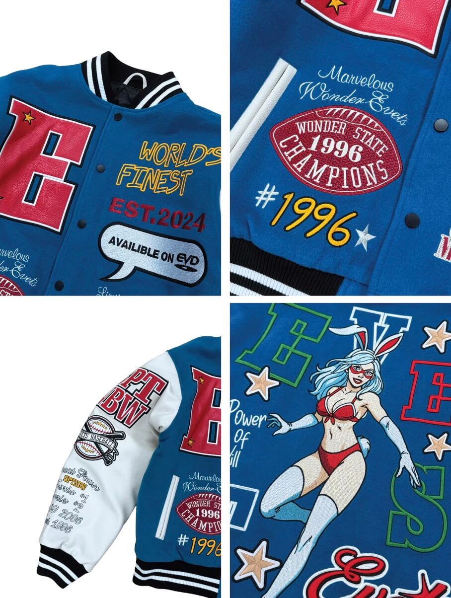 EVETS Embroidered Badge Varsity Jacket