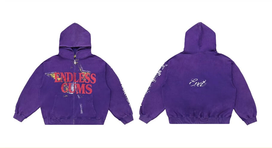 EVETS Vintage Purple Star Graphic Zip Up Hoodie
