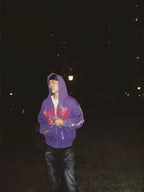 EVETS Vintage Purple Star Graphic Zip Up Hoodie