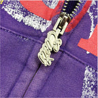 EVETS Vintage Purple Star Graphic Zip Up Hoodie