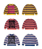 EVETS Logo Striped Fuzzy Knit Sweater