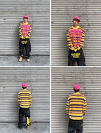EVETS Logo Striped Fuzzy Knit Sweater