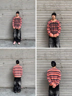 EVETS Logo Striped Fuzzy Knit Sweater
