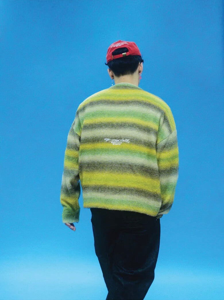 EVETS Gradient Stripe Fuzzy Knit Sweater