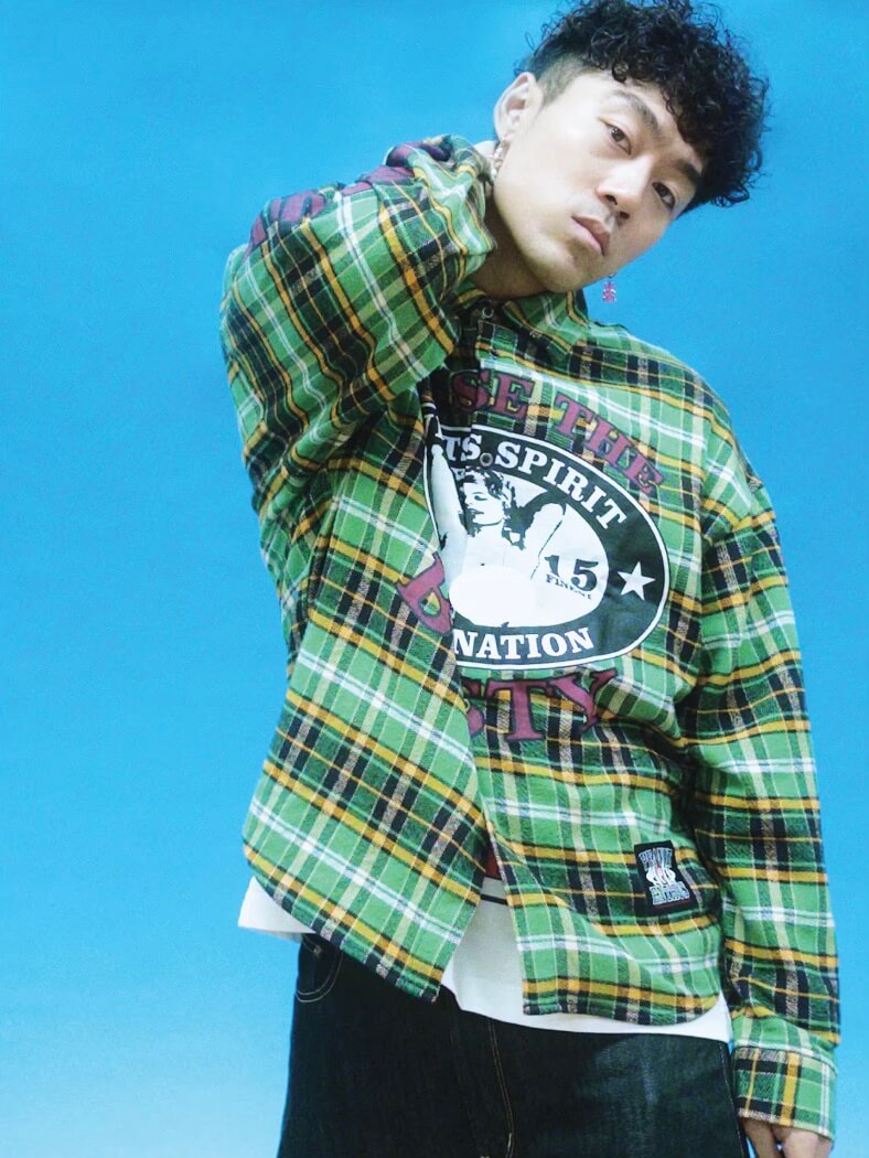 EVETS Plaid Color Block Graphic Long Sleeve Shirt