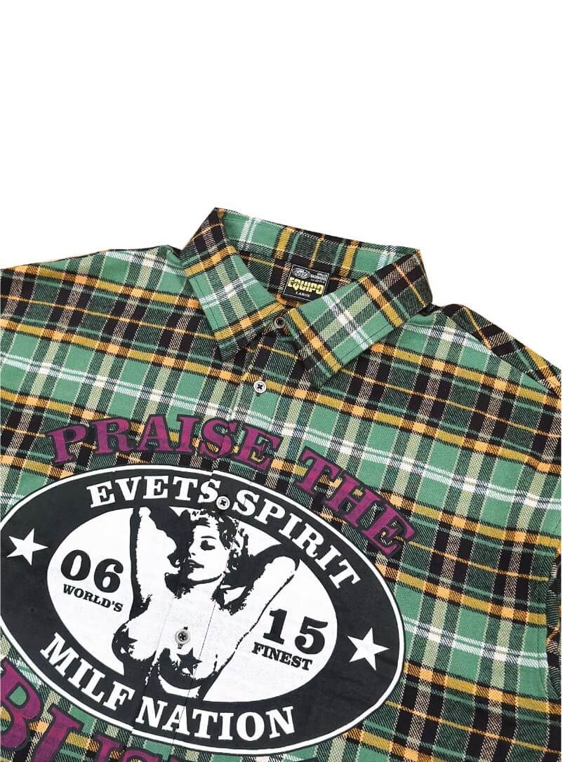 EVETS Plaid Color Block Graphic Long Sleeve Shirt