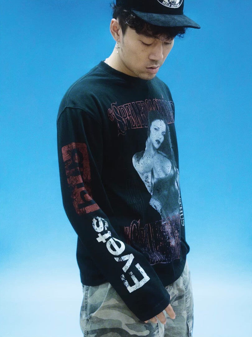 EVETS Vintage Rock Music Graphic Long Sleeve Tee