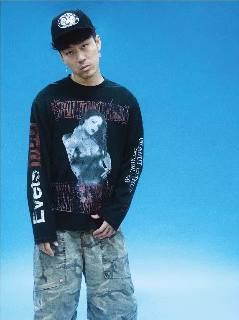 EVETS Vintage Rock Music Graphic Long Sleeve Tee