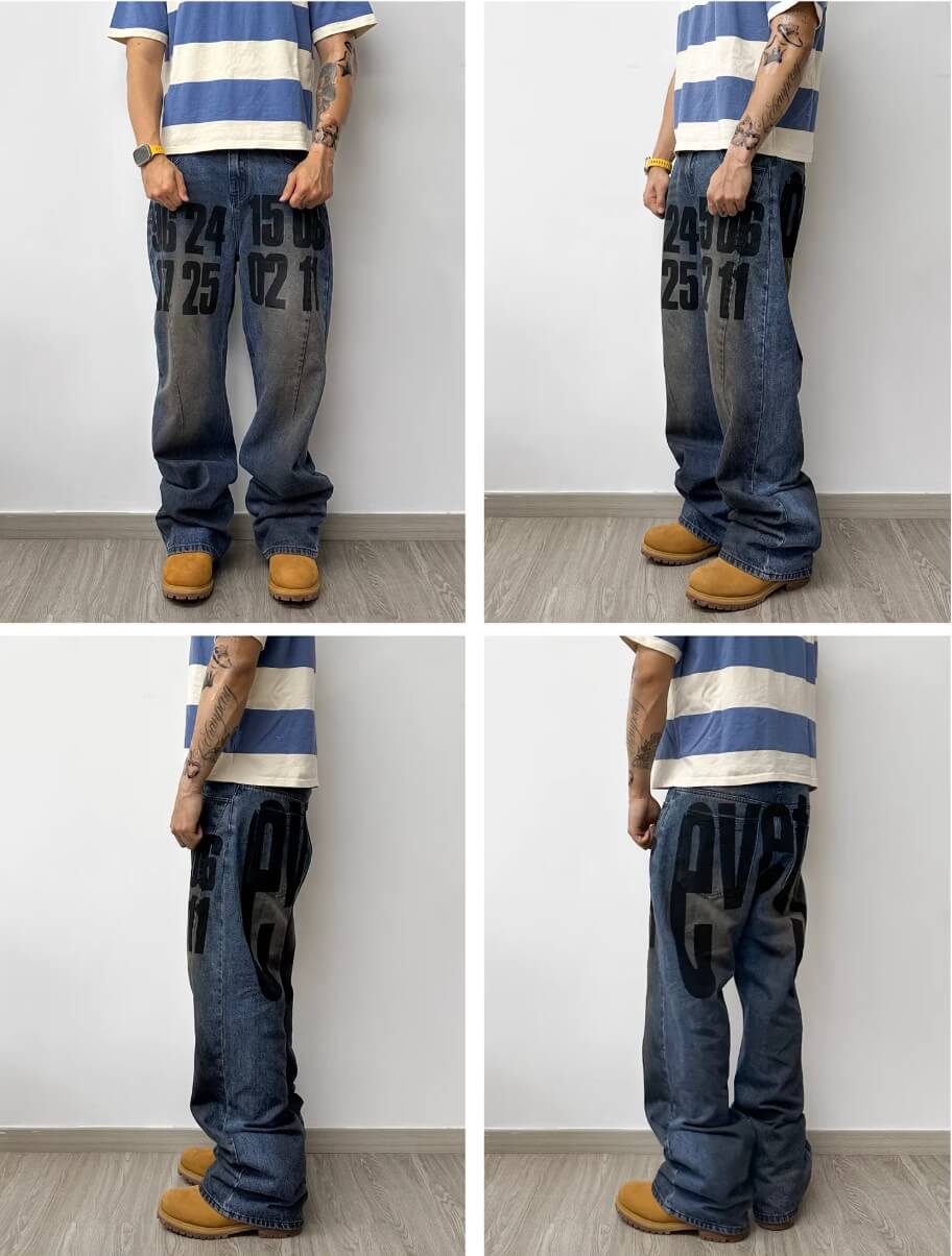 EVETS Dirty Wash Print Jeans