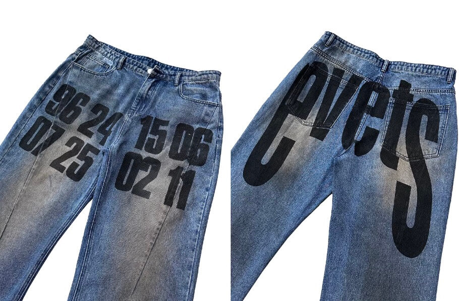 EVETS Dirty Wash Print Jeans