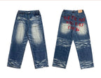 EVETS Dirty Wash Print Baggy Jeans