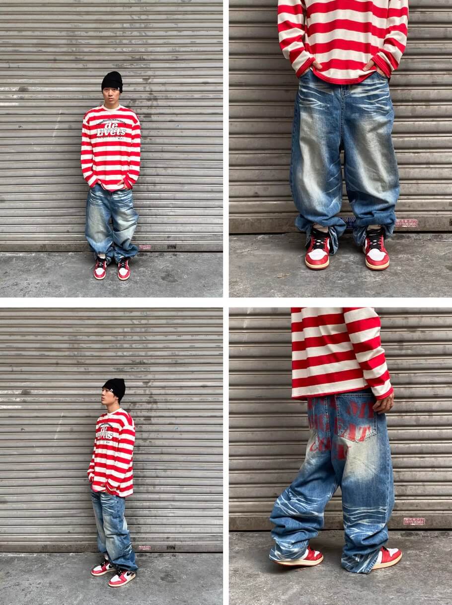 EVETS Dirty Wash Print Baggy Jeans