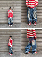 EVETS Dirty Wash Print Baggy Jeans