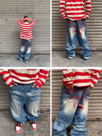 EVETS Dirty Wash Print Baggy Jeans