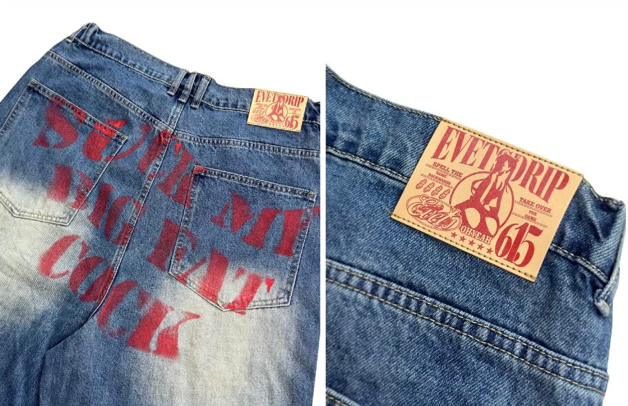 EVETS Dirty Wash Print Baggy Jeans