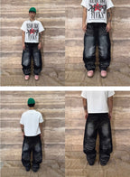 EVETS Whisker Washed Faded Baggy Jeans