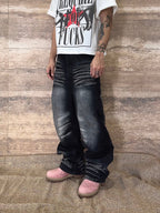 EVETS Whisker Washed Faded Baggy Jeans