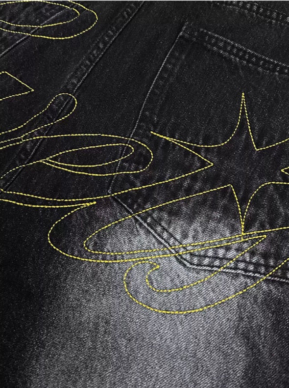 EVETS Whisker Washed Faded Baggy Jeans