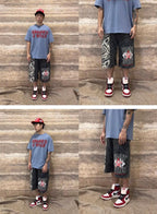 EVETS Washed Faded Camouflage Patchwork Shorts
