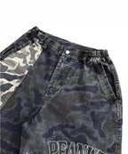 EVETS Washed Faded Camouflage Patchwork Shorts