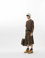 JHYQ Washed Camouflage Turquoise Studded Shorts