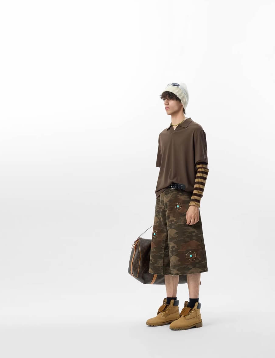 JHYQ Washed Camouflage Turquoise Studded Shorts
