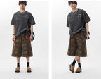 JHYQ Washed Camouflage Turquoise Studded Shorts