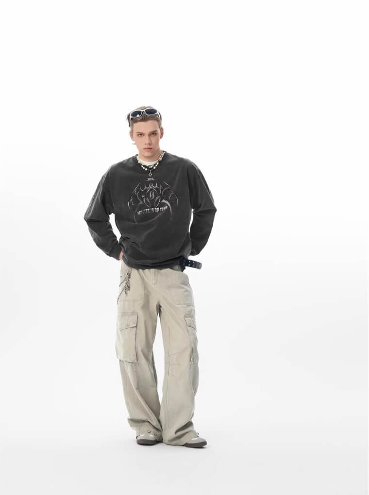 JHYQ Vintage Washed Multi Pocket Cargo Work Pants