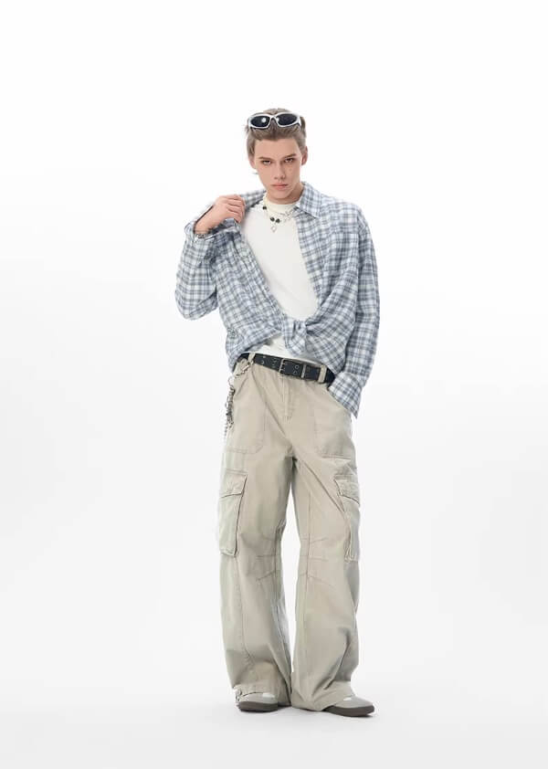 JHYQ Vintage Washed Multi Pocket Cargo Work Pants