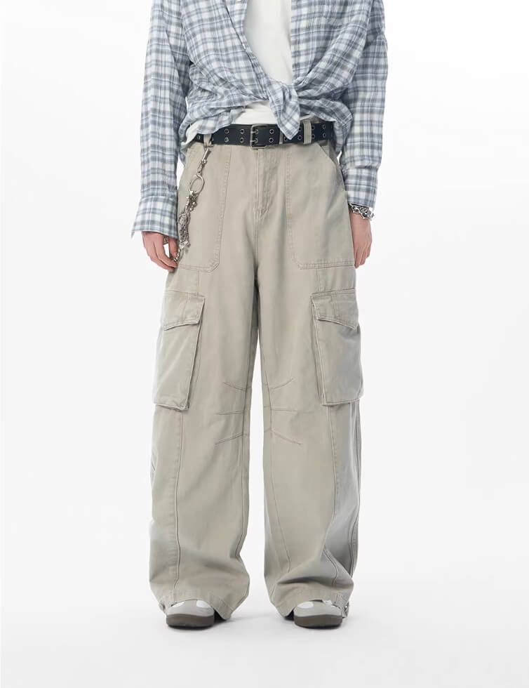 JHYQ Vintage Washed Multi Pocket Cargo Work Pants