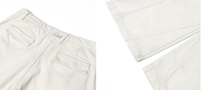 JHYQ Vintage Aged Raw Edge Baggy Work Pants