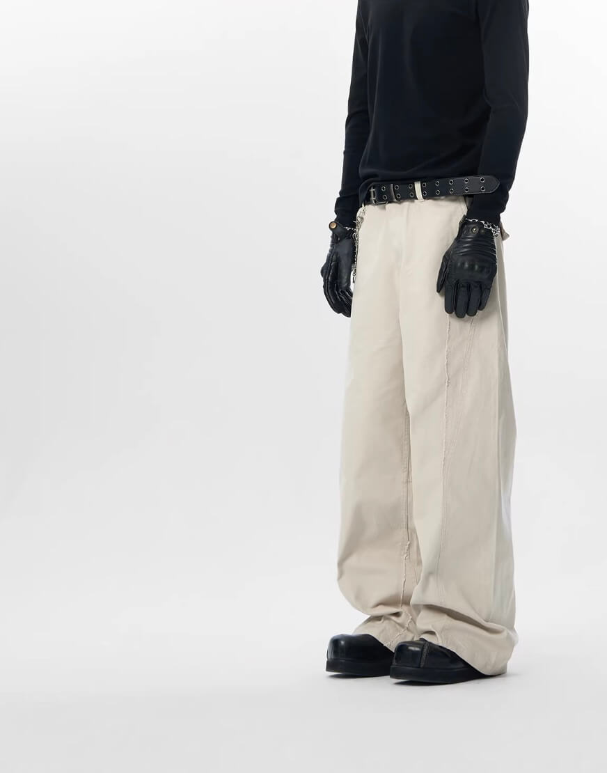 JHYQ Vintage Aged Raw Edge Baggy Work Pants