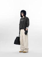JHYQ Vintage Aged Raw Edge Baggy Work Pants