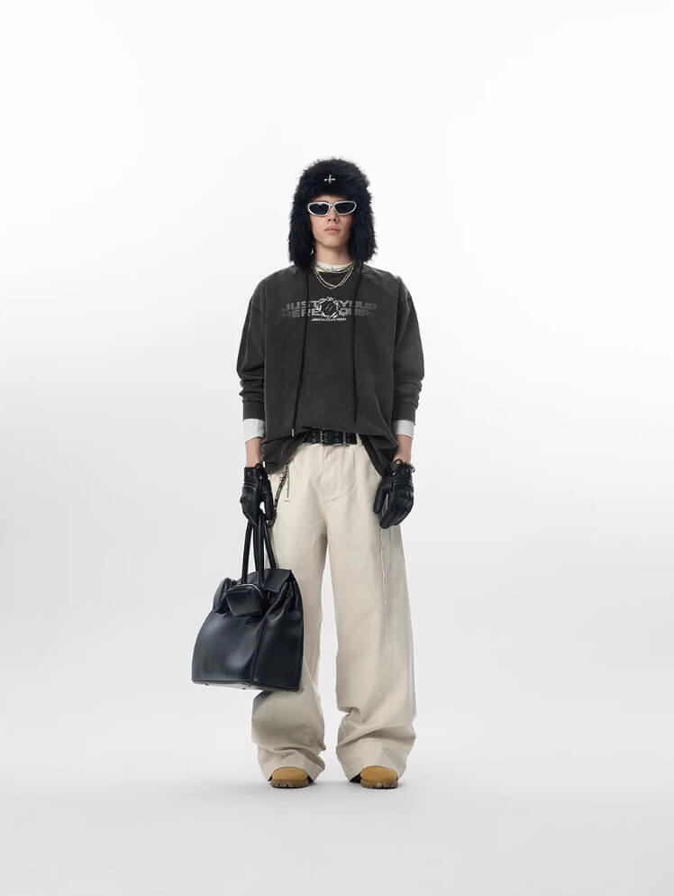 JHYQ Vintage Aged Raw Edge Baggy Work Pants