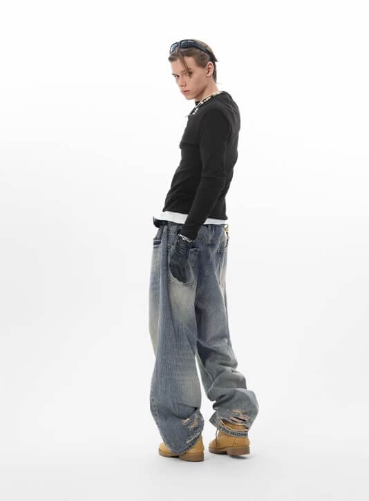 JHYQ Vintage Washed Distressed Jeans