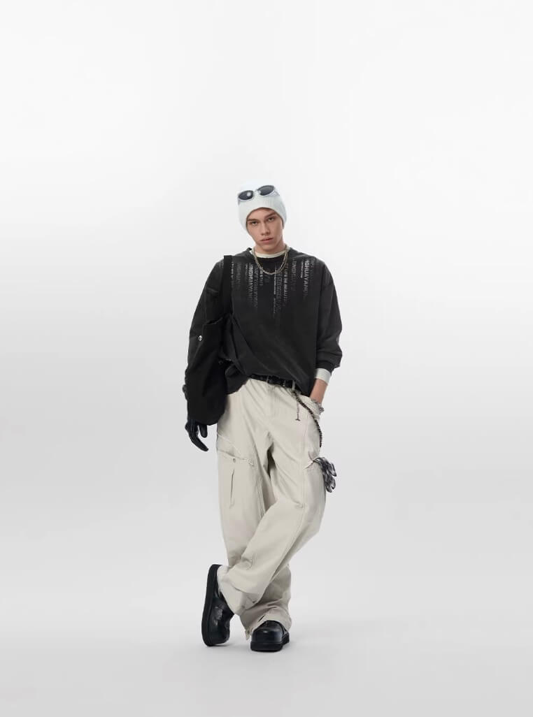 JHYQ Distressed Multi Pocket Baggy Cargo Pants