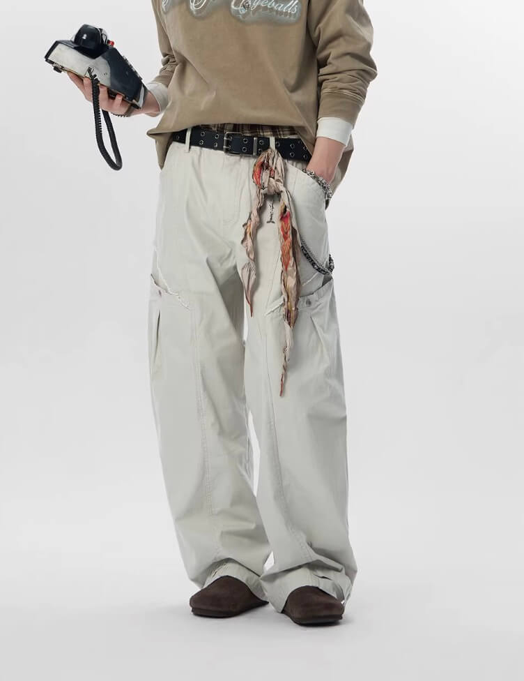 JHYQ Distressed Multi Pocket Baggy Cargo Pants