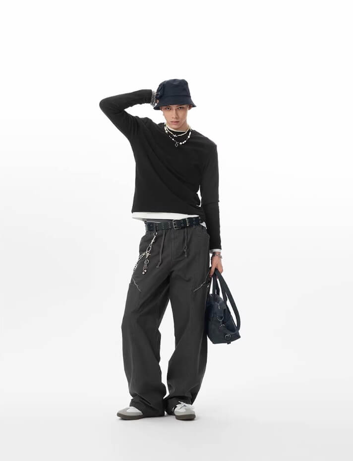 JHYQ Distressed Multi Pocket Baggy Cargo Pants