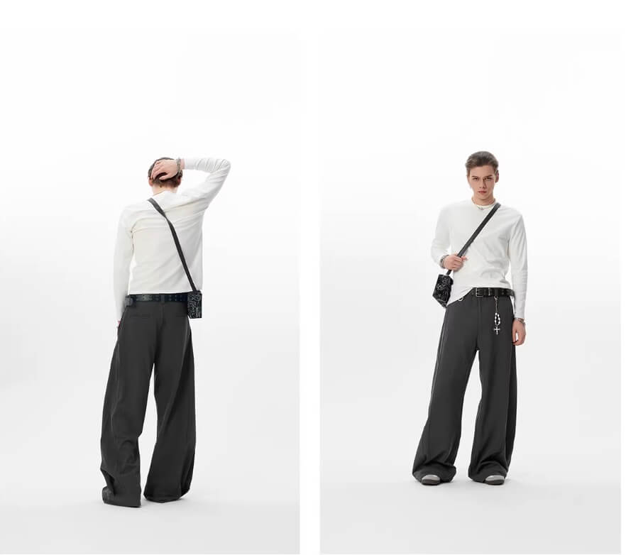 JHYQ 3D Pleated Draped Baggy Suit Pants