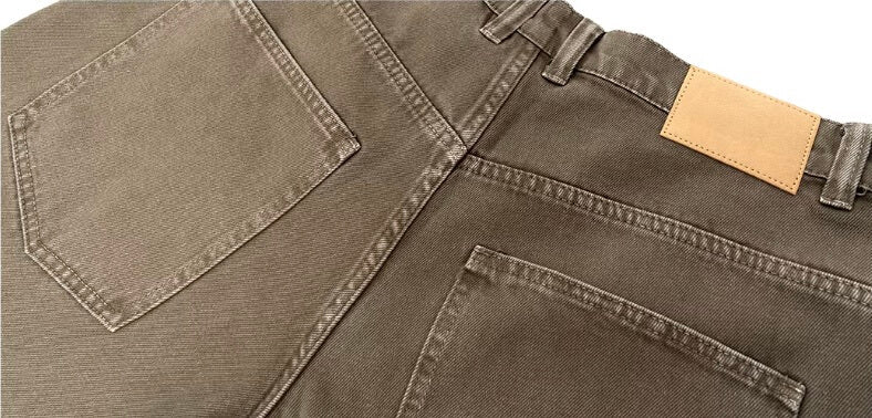 JHYQ Coffee Brown Washed Work Jeans